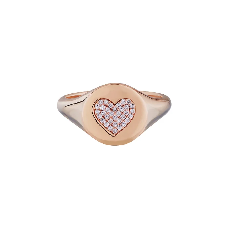 Women’s black diamond rings-PAVÉ DIAMOND HEART SIGNET RING