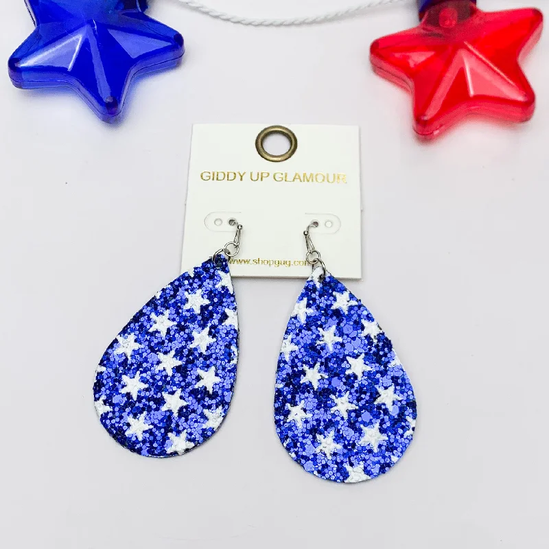 Women’s crystal dangly earrings-Festive Sparkly Blue Drop Earrings Filled With White Stars