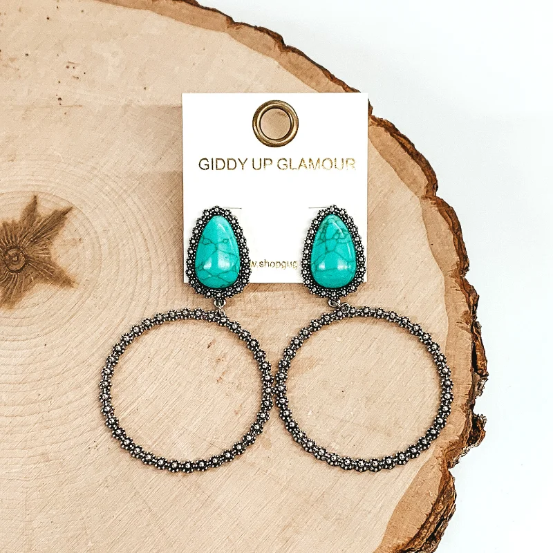 Women’s floral earrings-Turquoise Stone Metal Post Earrings