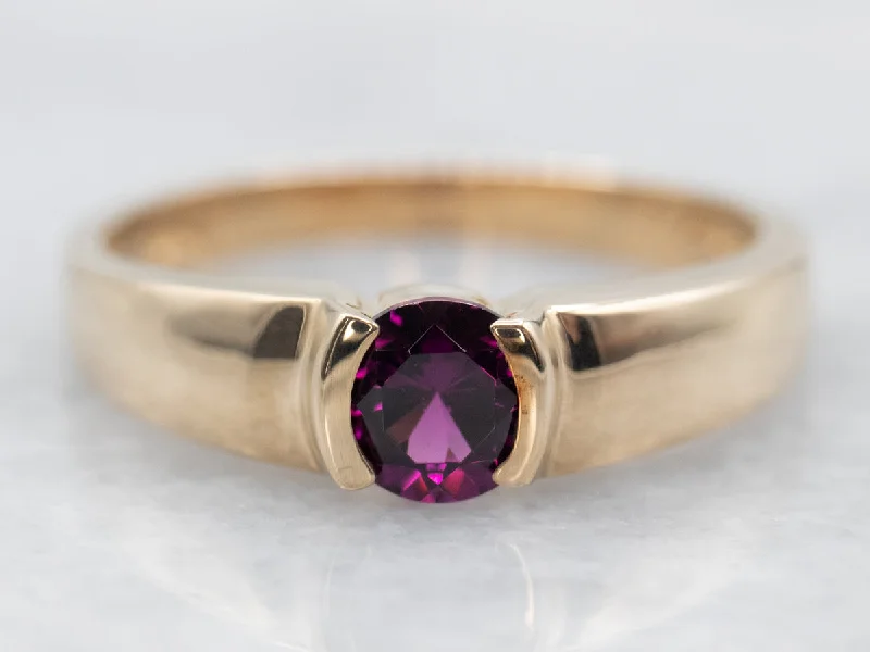 Yellow Gold Tension Set Garnet Solitaire Ring