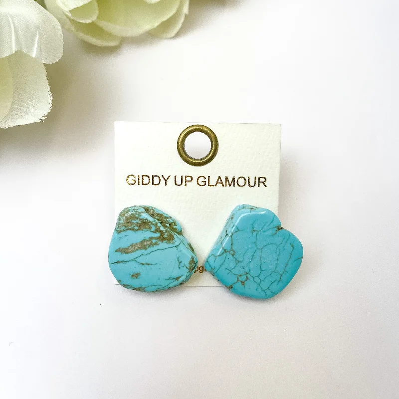 Women’s chain earrings-Turquoise Blue Slab Stud Earrings