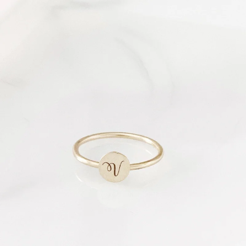 Women’s sterling silver fashion rings-14K Letter Ring