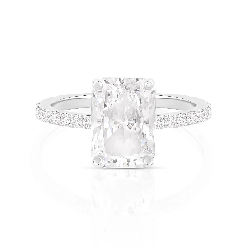 Women’s double band rings-Radiant Cut Lab Diamond on Pave Band Ring - IGI Certified