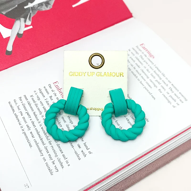 Women’s delicate gold earrings-Made to Party Twisted Circle Earrings in Mint Green