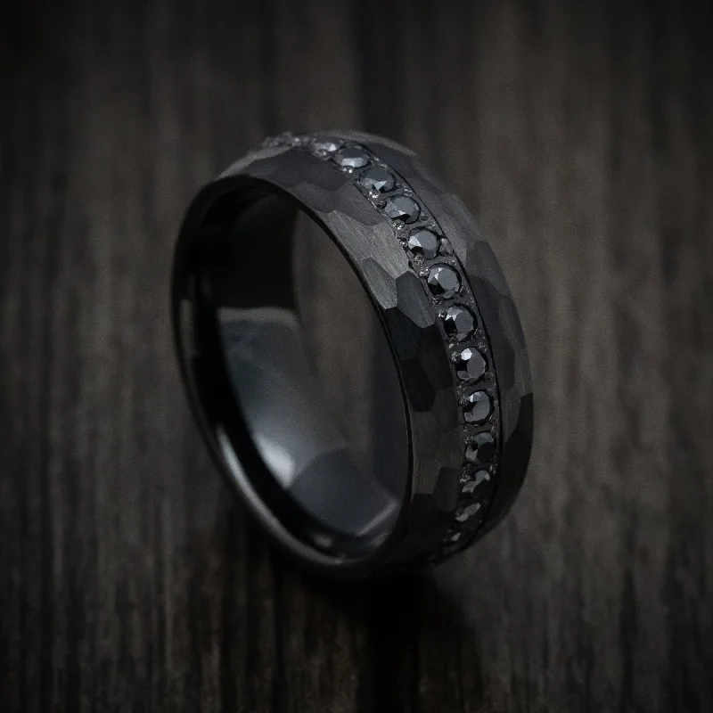 Black Tungsten Men's Ring with Black Stones Custom Made Band