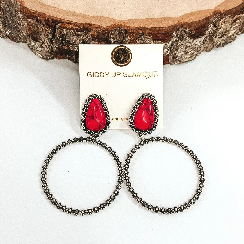 Women’s infinity earrings-Red Stone Metal Post Earrings