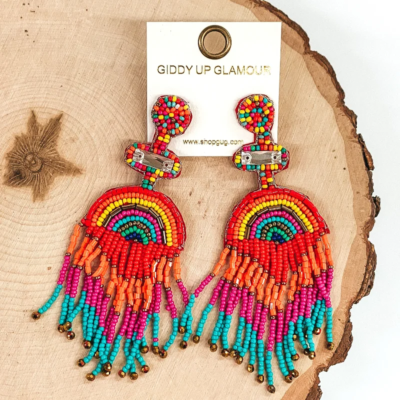 Women’s stylish earrings-Balcony Views Seed Bead Fringe Earrings in Multicolored