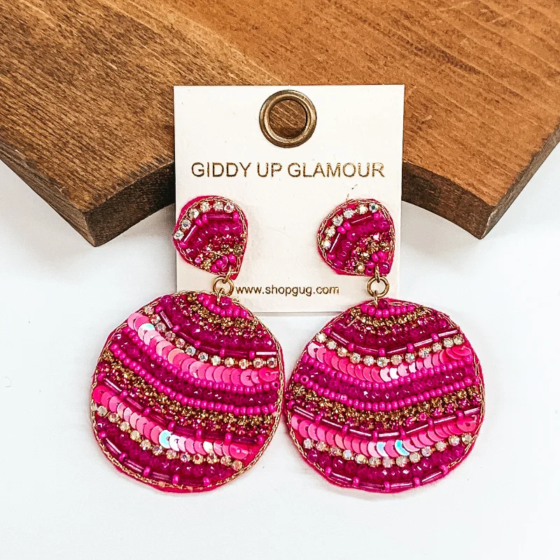 Women’s onyx earrings-Beaded Circle Drop Earrings in Fuchsia Pink