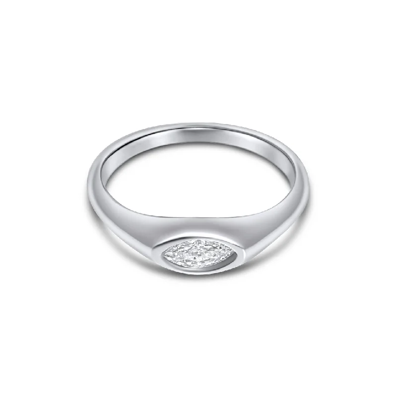 Women’s platinum rings-Simple Stone Silver Ring