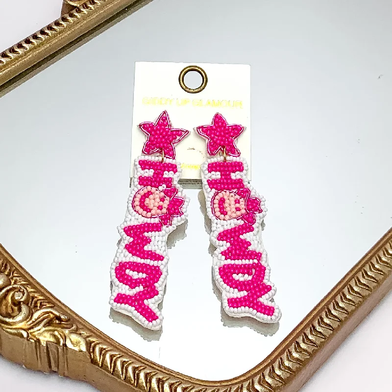 Women’s gemstone earrings-Beaded Howdy Earrings With Star Posts In Hot Pink