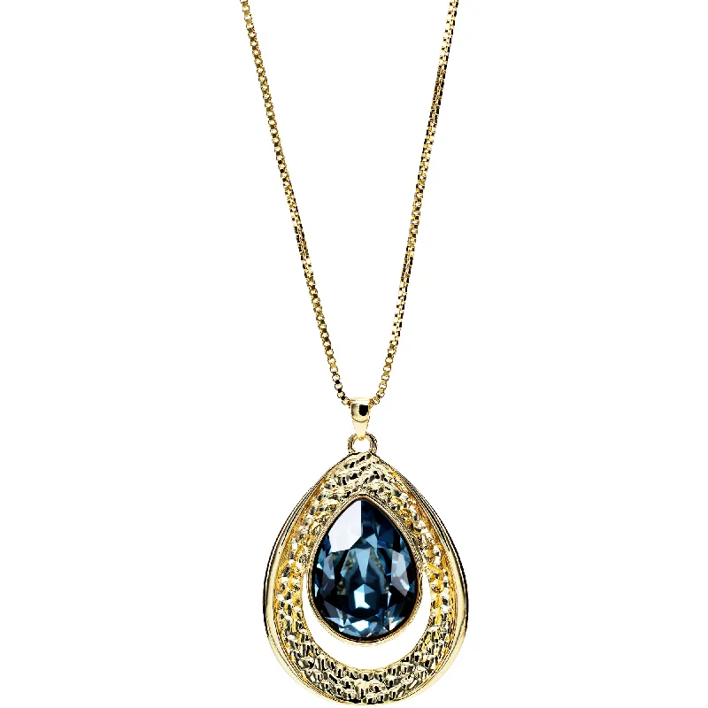 Women’s double band rings-Denim Blue Teardrop 38" 18 K Gold Plated Drawstring Sweater Necklace