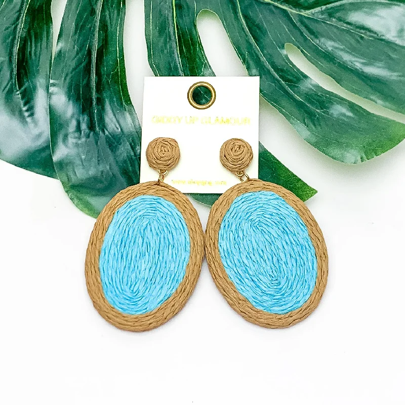 Women’s crystal earrings-Brunch Bash Raffia Wrapped Oval Earrings in Light Blue