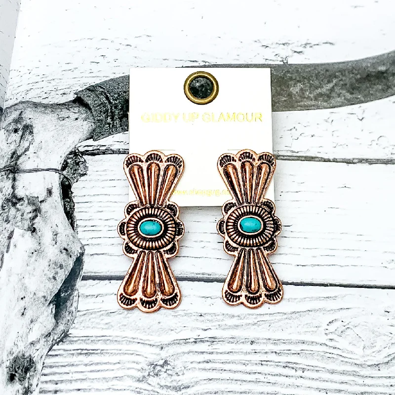 Women’s butterfly earrings-Lucky Break Butterfly Concho Earrings in Copper Tone with Faux Turquoise Stone