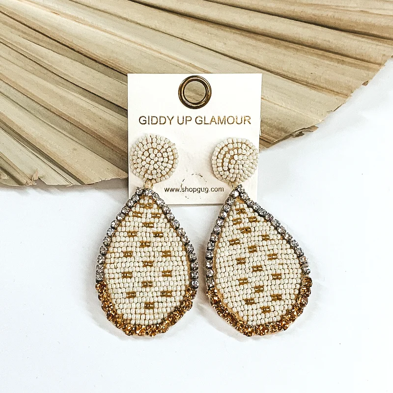 Women’s long earrings-Teardrop Beaded and Crystal Statement Earrings in Ivory