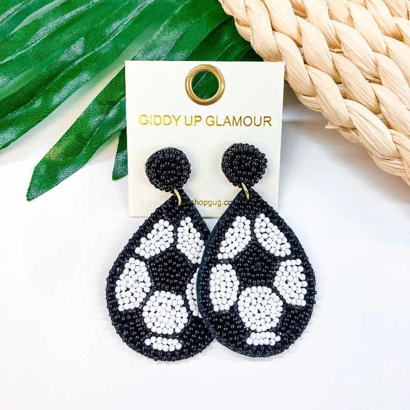 Women’s minimalist earrings-Seed Bead Teardrop Soccer Earrings