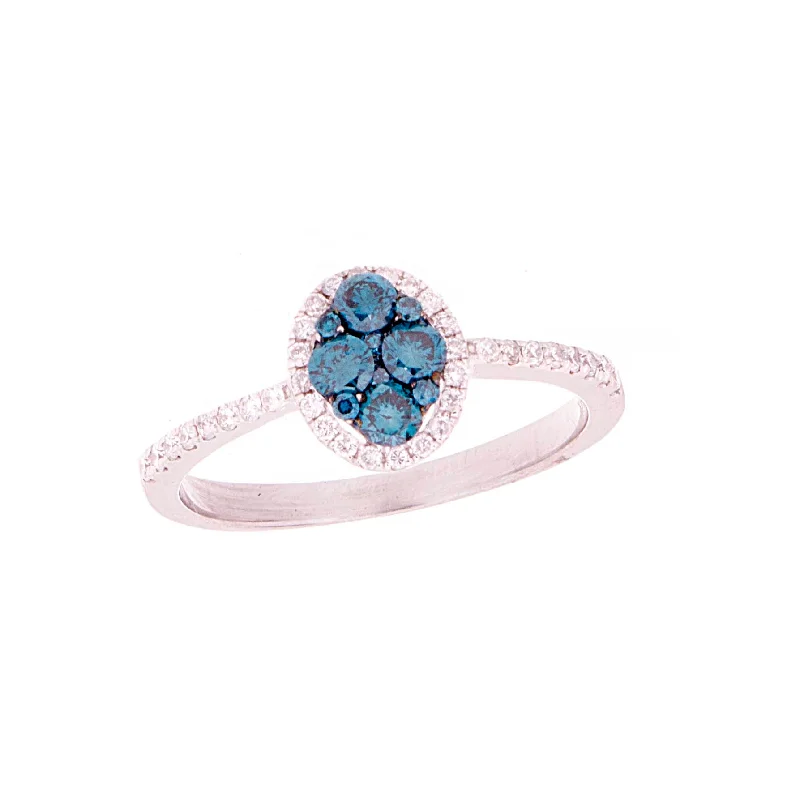 Women’s adjustable gemstone rings-Blue Diamond Oval Cluster Halo Ring