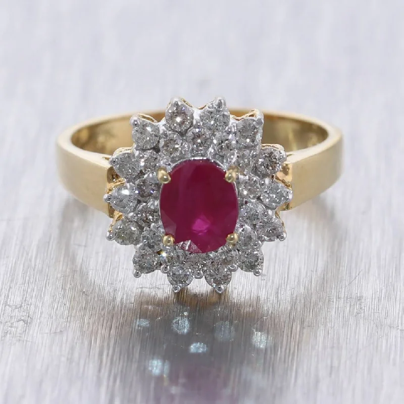 Women’s halo diamond rings-Vintage Estate 14k Yellow Gold 1.46ctw Ruby & Diamond Cocktail Ring