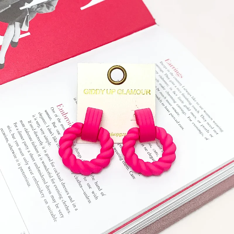 Women’s handmade earrings-Made to Party Twisted Circle Earrings in Hot Pink