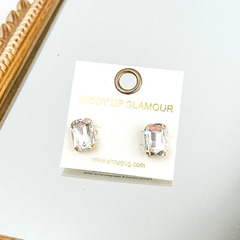 Women’s heart-shaped stud earrings-Rectangle Crystal Earrings in Clear