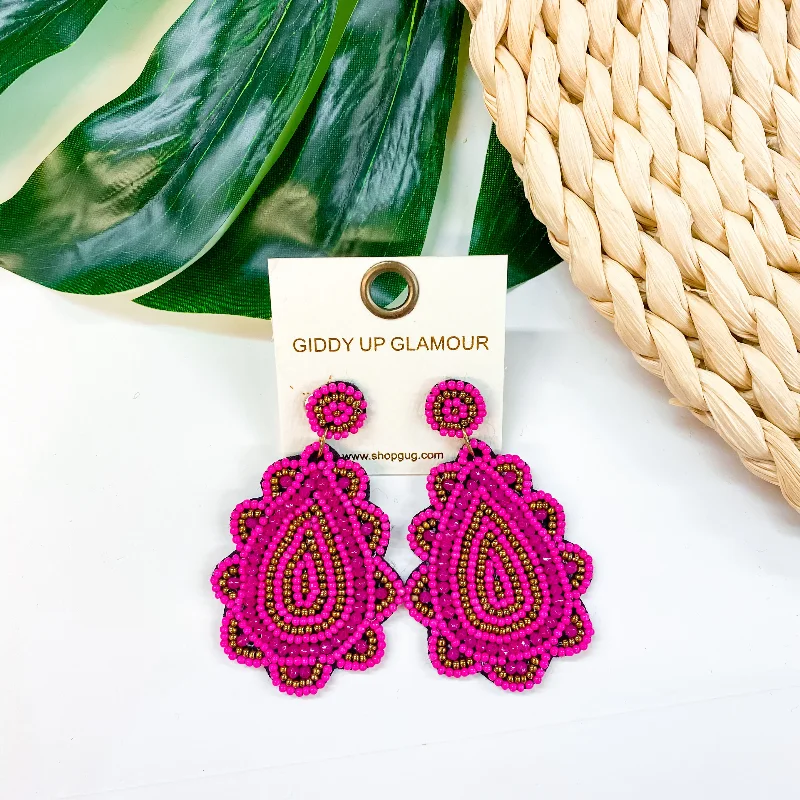 Women’s geometric earrings-Light Up The Night Seed Bead Teardrop Earrings in Dark Pink