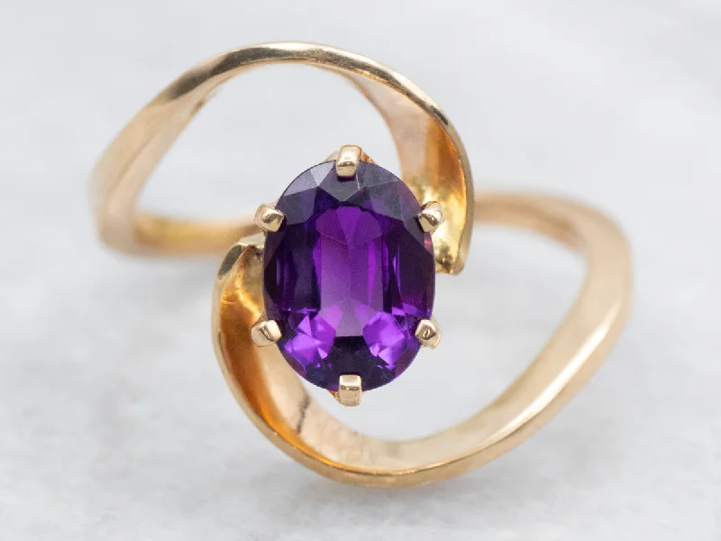 Modernist Gold and Amethyst Bypass Ring