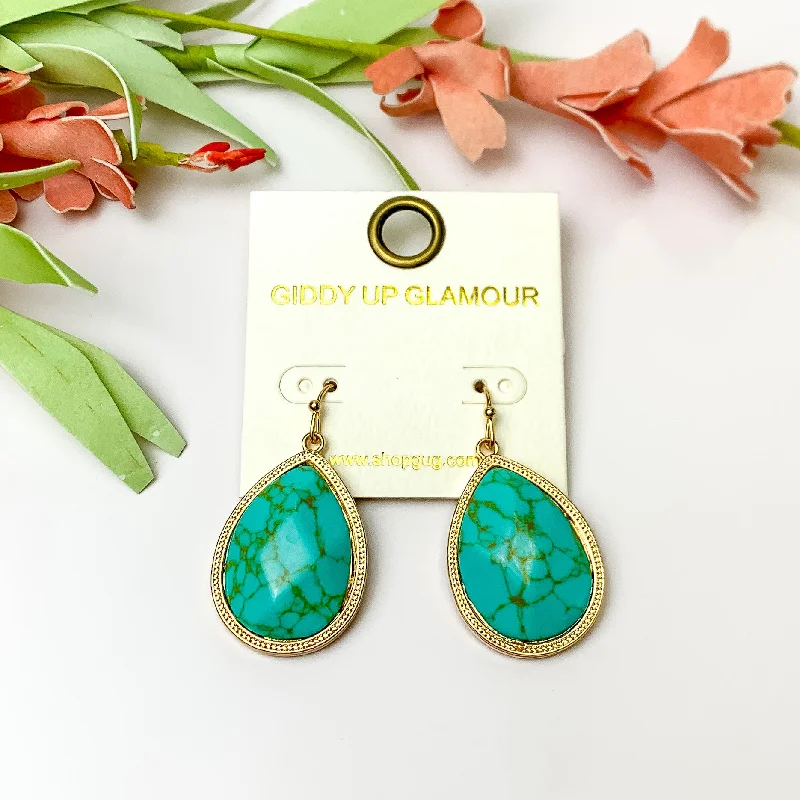 Women’s personalized earrings-Turquoise Drop Earrings with Gold Tone Outline