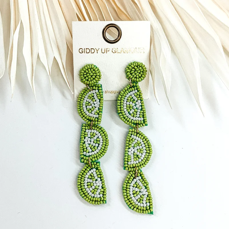 Women’s layered earrings-Seed Bead Lime Earrings in Lime Green