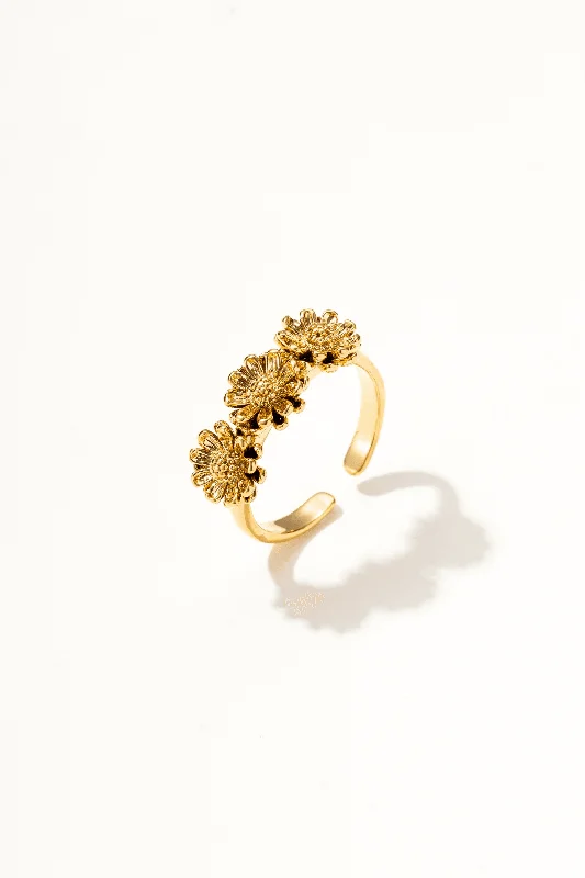 Women’s flower rings-Golden Daisy Trio Adjustable Ring