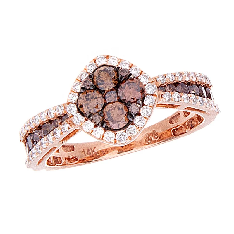 Women’s luxury diamond rings-Choco Diamond Diagonal Cushion Cluster Halo Ring