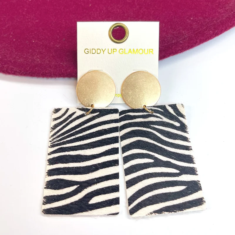 Women’s double hoop earrings-Where the Wild Things Are Zebra Print Rectangle Drop Earrings in White Print