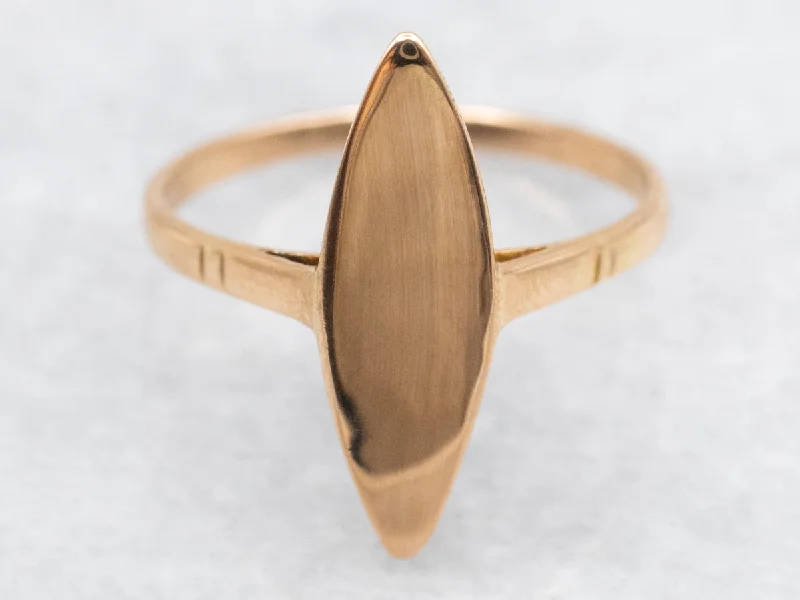 Polished Gold Navette Signet Ring