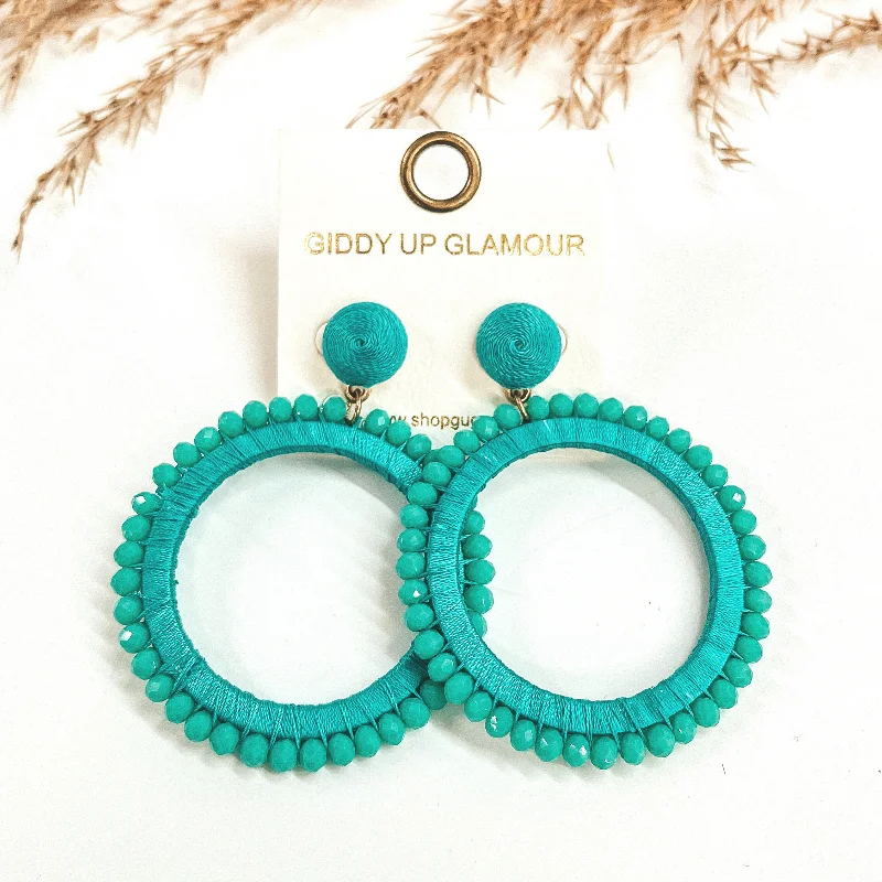 Women’s modern drop earrings-Somewhere Sunny Post Back Circle Drop Earrings with Beads in Turquoise