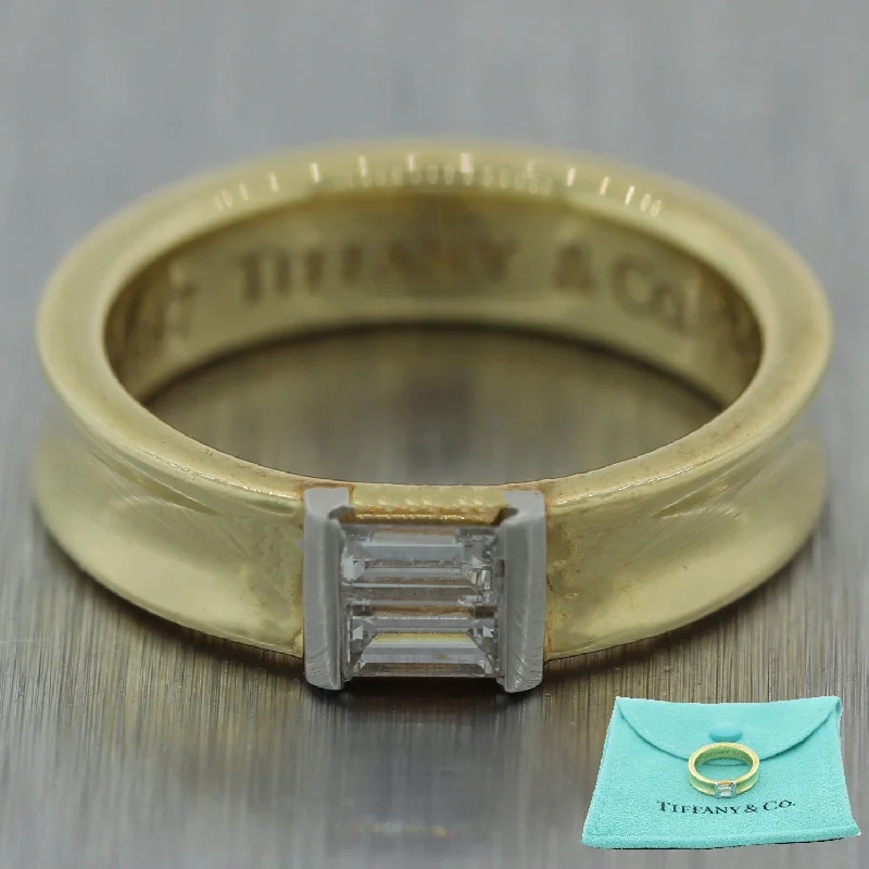 Women’s geometric statement rings-1997 Tiffany & Co. 18k Yellow Gold 0.20ctw Baguette Cut Diamond Band Ring