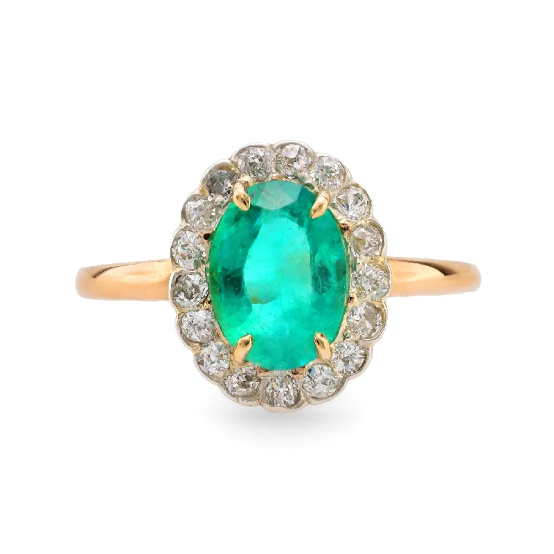 Women’s stackable rings-GIA 1.40 carat emerald diamond 14k yellow gold silver cluster ring