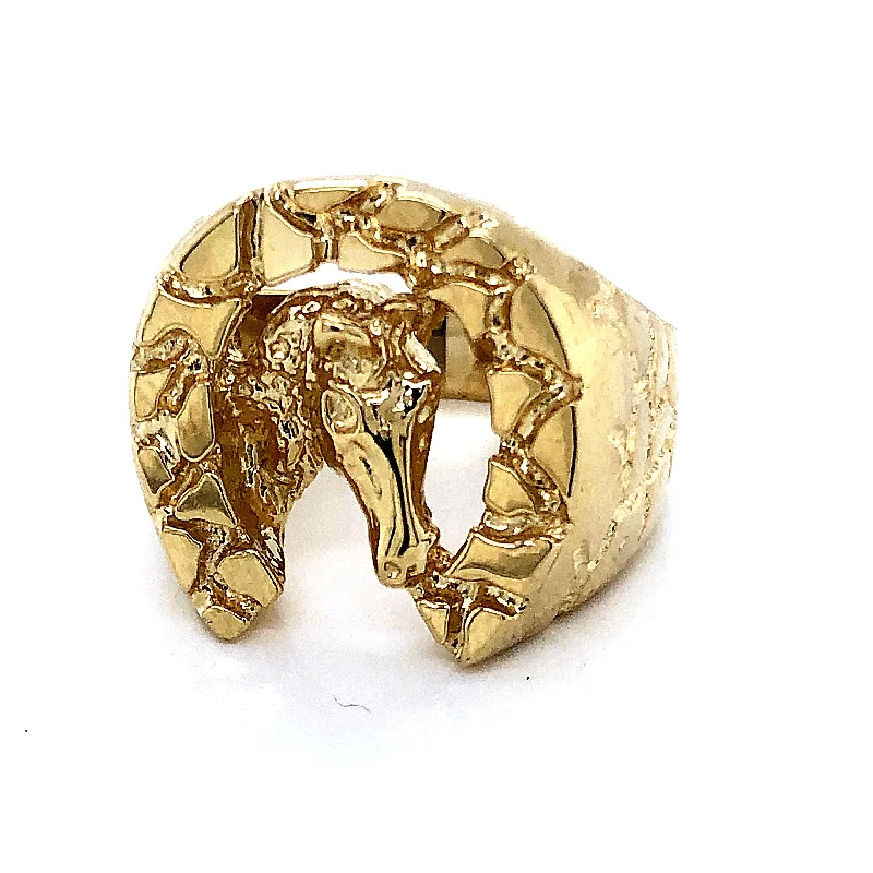 Women’s vintage rings-Gold Nugget Horseshoe Ring