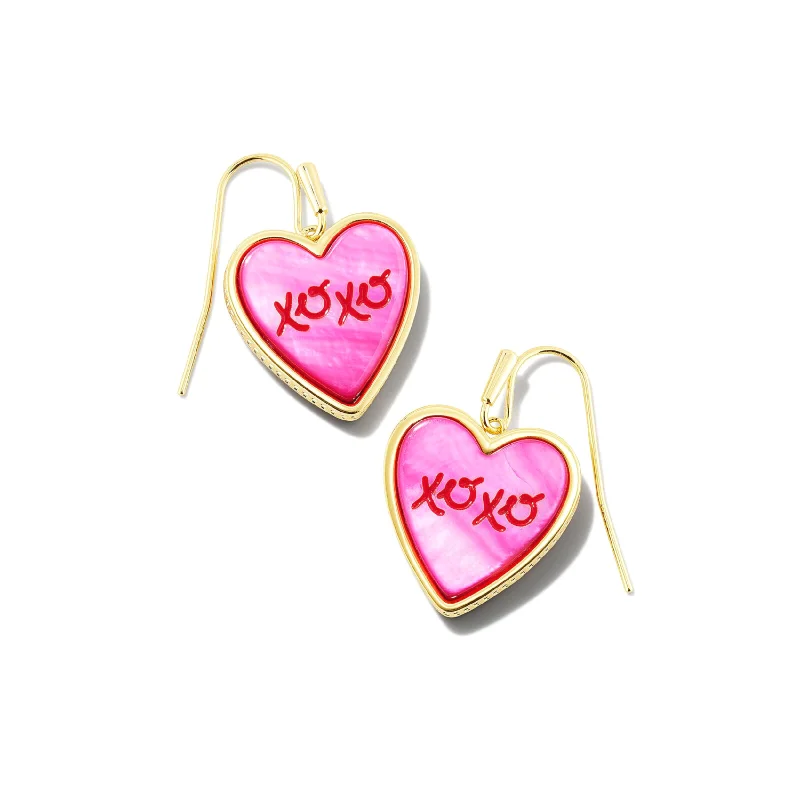 Women’s personalized earrings-Kendra Scott | XOXO Heart Gold Drop Earrings in Hot Pink Mother of Pearl