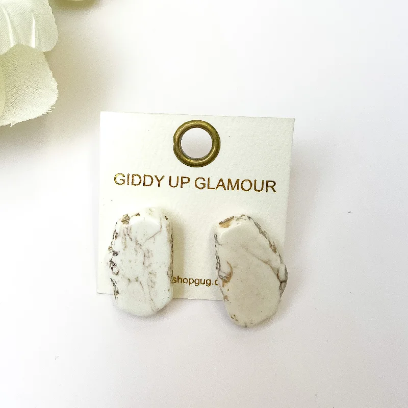 Women’s designer earrings-White Marbled Slab Stud Earrings