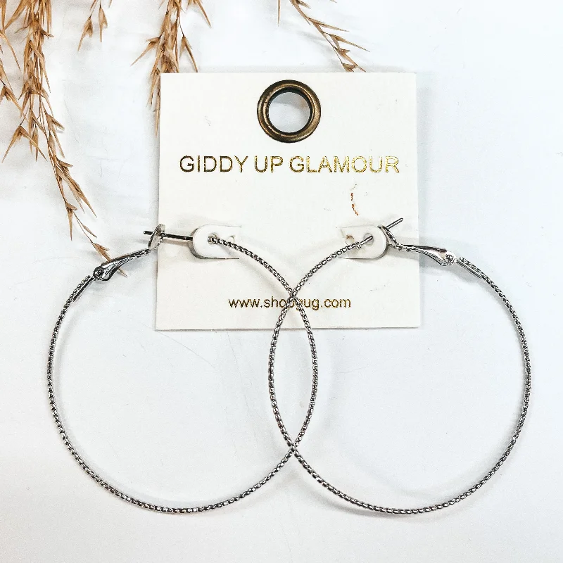 Women’s onyx earrings-2 Inch Thin Wired Rope Textured Hoop Earrings in Silver