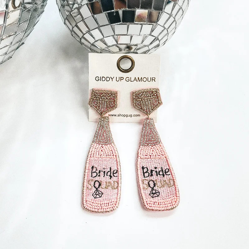 Women’s leaf earrings-Bride Squad Bottle Beaded Earrings in Light Pink