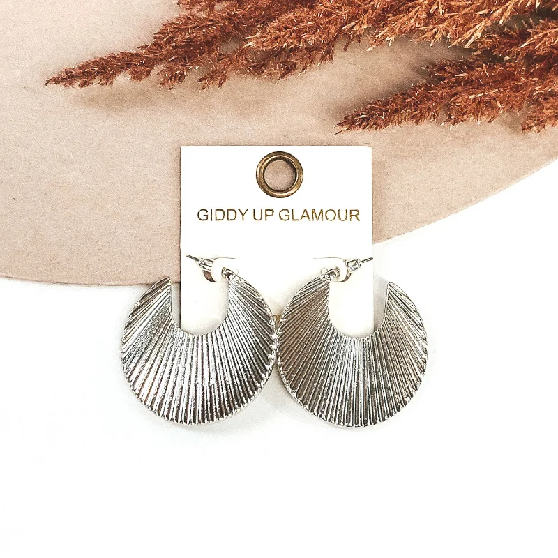 Women’s gold dangly earrings-Shell Textured Irregularly Shaped Hoop Earrings in Silver