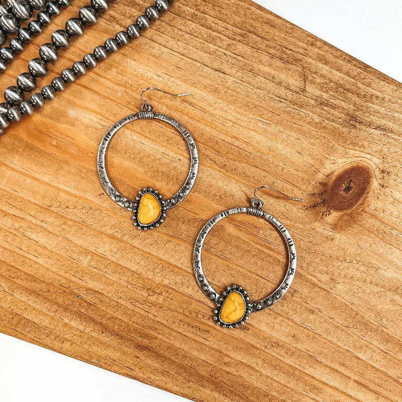 Women’s big hoop earrings-Pretty Perspective Western Engraved Hoop Earrings with Faux Stone in Mustard Yellow