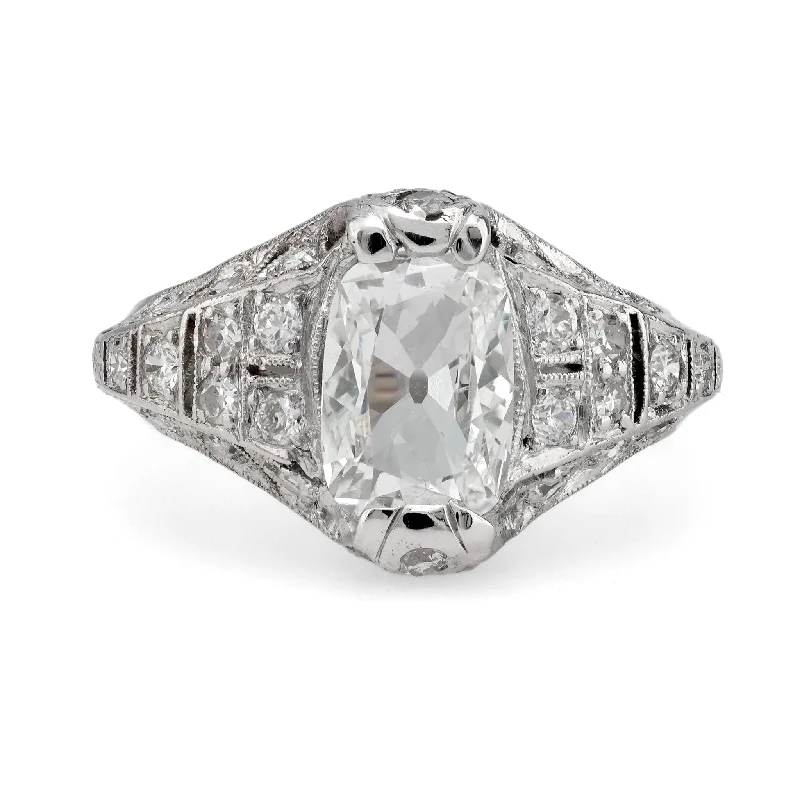 Women’s men’s style rings-Art Deco GIA 1.01 carat cushion cut diamond platinum ring