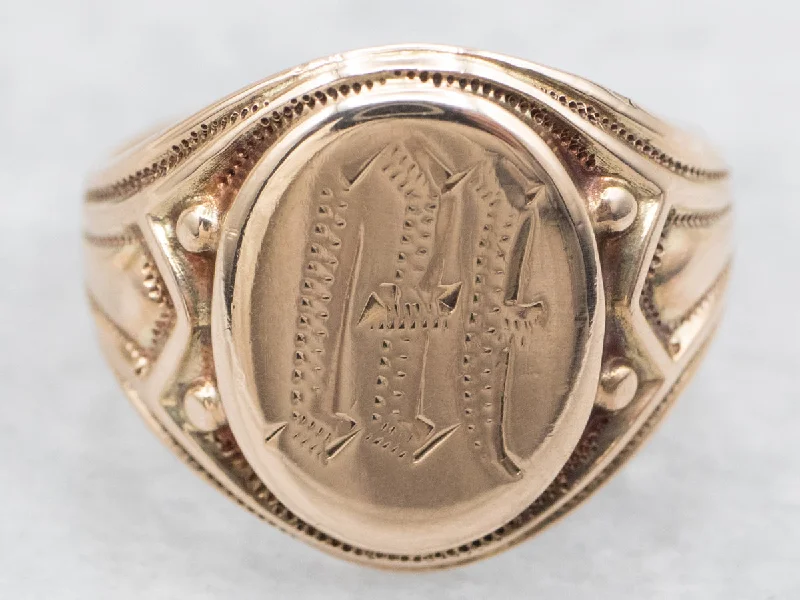 Gold "M" or "W" Engraved Signet Ring