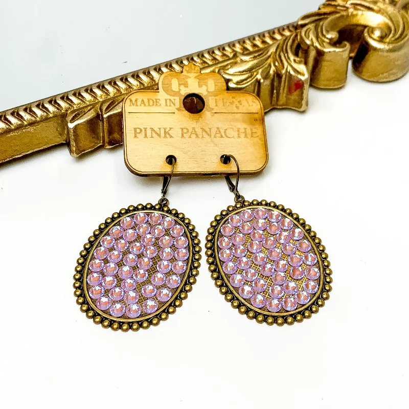 Women’s onyx earrings-Pink Panache | Bronze Tone Oval Earrings with Lavender Crystals