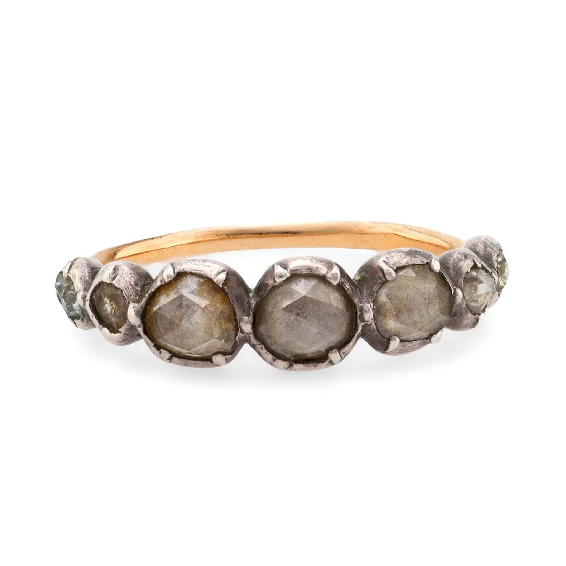 Women’s adjustable gemstone rings-Georgian rose cut diamond 18k yellow gold silver ring