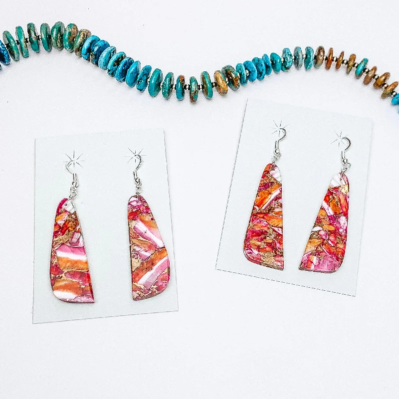 Women’s rose gold earrings-Jamison Pete | Navajo Handmade Turquoise and Pink Dhalia Remix Long Trapezoidal Slab Earrings