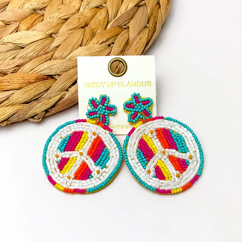 Women’s sparkling earrings-Beaded Peace sign Earrings With Star Post in Multicolor