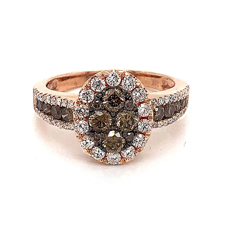 Women’s diamond eternity rings-Choco Diamond Oval Cluster Halo Ring