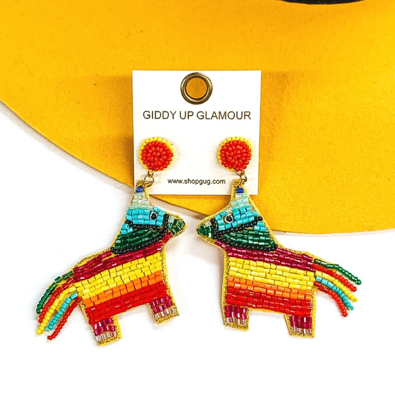 Women’s pearl drop earrings-Serape Pinata Seed Beaded Earrings in Multicolored