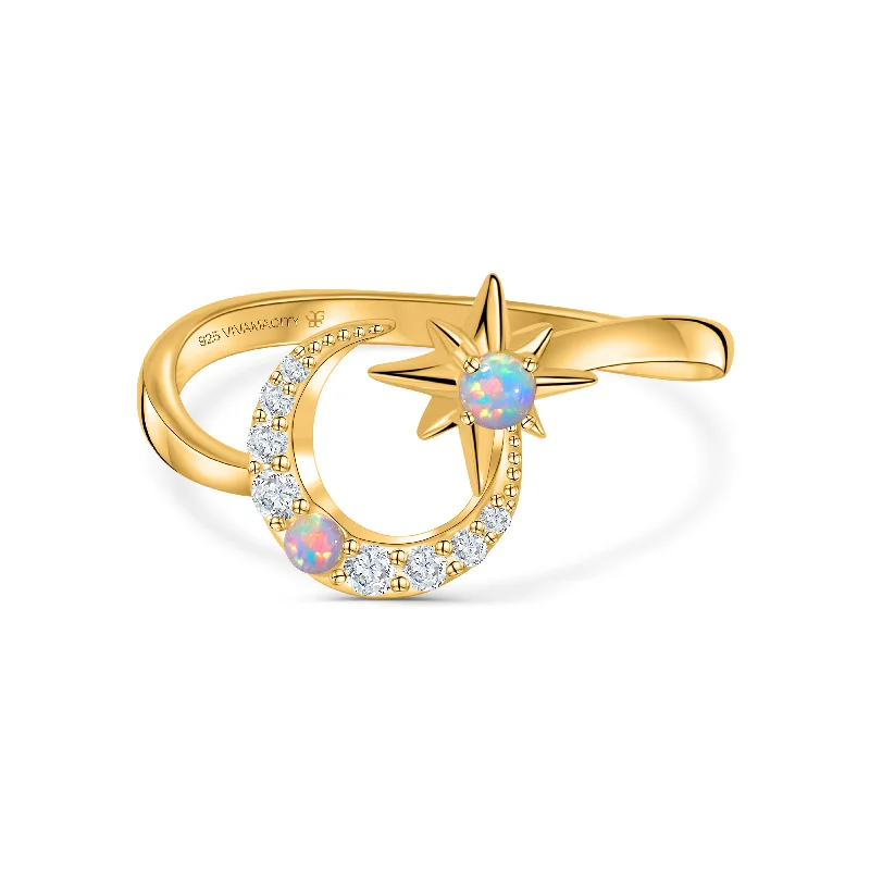 Women’s minimalist rings-Opal Celestial Ring